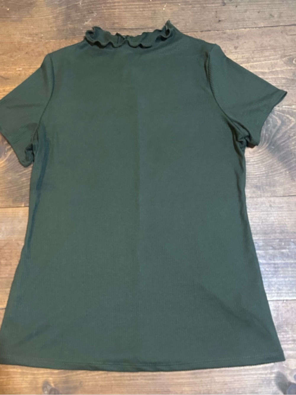 Express Dark Green Ruffle Mock Neck Short Sleeve Top